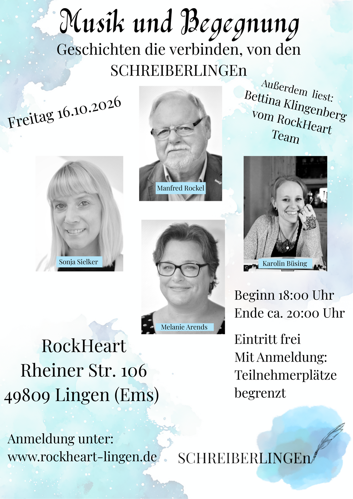 Lesung SCHREIBERLINGEn Freitag, 16.10.26 18:00 bis 20:00Uhr